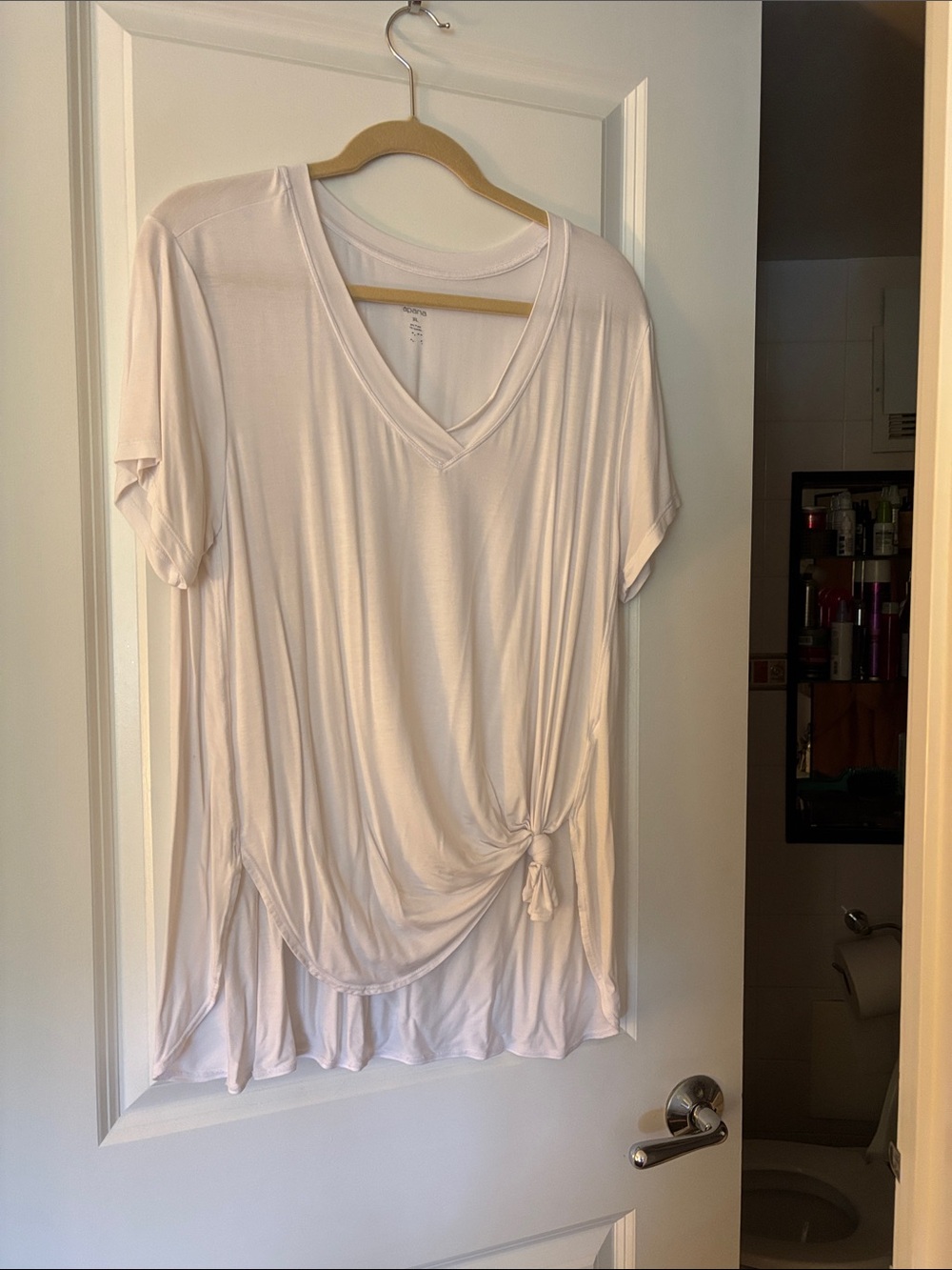 Apana Cream V-Neck Short Sleeve Knot-Front Top